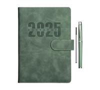 2025 A5 Notebook - Leather Cover System Agenda Planner, 1 Page Per Day Daily Notebook, Start Anytime Goal Setting Scheduler, Home School Business Planning Notepad, Sturdy Organizer for Productivity