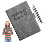2025 A5 Notebook - Leather Cover System Agenda Planner, 1 Page Per Day Daily Notebook, Start Anytime Goal Setting Scheduler, Home School Business Planning Notepad, Sturdy Organizer for Productivity