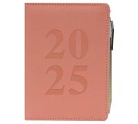2025 A6 Day a Page Appointment Diary with Pen - Tabbed Monthly Index Planner - Soft Touch Casebound Covers - Full Year UK Organiser Journal (Pink)