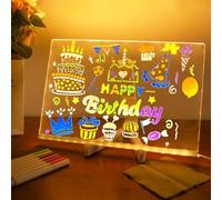 2025 Acrylic Dry Erase Board with Light, Glowing Acrylics Message Marker Board, Acrylic LED Note Board with Adjustable Stand and 7 Color Pens for Room,Store,Office,Festival,Gift (15 * 15cm)