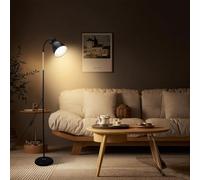 2025 Adjustable Floor Lamp 155cm - Rustic Retro Vintage Industrial Corner Lamp with E27 Bulb Included , Metal & Wood Reading Lamp Floor Standing for Living Room, Bedroom, Dining Room, Office (Black)