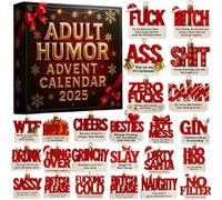 2025 Adult Humor Advent Calendar, 24 Days of Surprise Funny Ornaments Countdown Calendar Gift Box Playful and Fun Adult Holiday Celebrations (red)