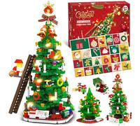2025 Advent Calendar & Buildable Christmas Decoration, 24 Days of Mini Tree Building Blocks with Fairy Lights - A Fun Festive Countdown for Kids family