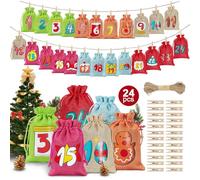2025 Advent Calendar Gift Bags, 10x14cm Medium Christmas Burlap Bags, Empty Advent Calendar to Fill Yourself, 24 Pcs Christmas Drawstring Gift Bags for Xmas Tree Door Window Gifts Décor (C)