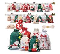 2025 Advent Calendar Gift Bags,DIY Advent Calendar Kit Reusable Fabric Calendar Drawstring Gift Bags to Fill Yourself,Christmas Advent Hanging with 24 Red Storage Bag Xmas Tree Door Window Gifts Décor