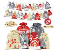 2025 Advent Calendar Gift Bags,DIY Advent Calendar Kit Reusable Fabric Calendar Drawstring Gift Bags to Fill Yourself,Christmas Advent Hanging with 24 Red Storage Bag Xmas Tree Door Window Gifts Décor