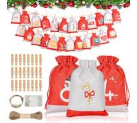 2025 Advent Calendar Gift Bags, Fill Your Own Advent Calendar, Reusable Make Your Own Advent Calendar, Christmas Advent Hanging with 24 Red Storage Bag Xmas Tree Door Window Gifts Décor.
