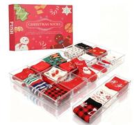 2025 Advent Calendar Socks - 12/24 Pairs Crew Christmas Socks, Breathable Cotton-Blend, Holiday Countdown Gift Box for Men, Women & Teens, Assorted Festive Patterns, Cozy Winter Everyday Wear(12-A)