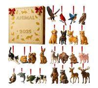 2025 Advent Christmas Animal - 24 Days 2D Acrylic Seasonal Decor | Tree Ornament Countdown Calendar,for Front Door Office Wreath Staircase Window Sill Mantel Wall Garden Backyard Study Bedroom