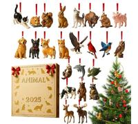 2025 Advent Christmas Animal | 2D Acrylic Decor 24 Days,Tree Ornament Countdown Calendar - for Front Door Office Wreath Staircase Window Sill Mantel Wall Garden Backyard Study Bedroom