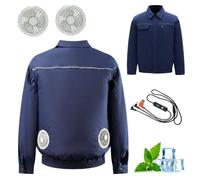 2025 Air-Conditioned Work Jacket for Summer, with 2 Fan and 1 Data Cable, 3 Fan Speeds Settings, Fan-Cooled Casual Jacket, Air Conditioning Clothes Cool Work, No Batteries included(Navy blue,3XL)