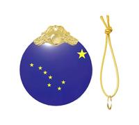 2025 Alaska State Flag Print Christmas Metal Buckle Glass Round Pendant Ornaments,Xmas Tree Decoration