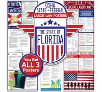 2025 All-in-One Labor Law Poster Pack of 1 - Florida State Federal OSHA Compliant Workplace Posters Laminated Employee Rights Minimum Wage Sign HR Office Compliance Bulletin Board Business Regulation