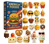 2025 American Foodie Advent Calendar, 24-Day Christmas Countdown Box with Fast Food, 2D Flat Acrylic, Cute Burger Donut Taco Toys for Kids & Food Lovers, Christmas Tree Hanging Pandant