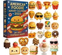 2025 American Foodie Advent Calendar, 24 Days of Cute Mini Food Surprises, Fun Christmas Countdown Box with Collectible Snack-Themed Charms, Gift for Foods Lovers and Families (1PC)