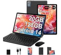 2025 Android 14 Tablet with Keyboard 20GB+128GB+1TB Expand, 10.1 Inch Octa-Core 2-in-1 Tablets with HD IPS Display, 5G WiFi 6, 6000mAh Battery, BT5.0, Split Screen, Widevine L1, Mouse, Case -Black
