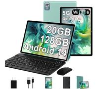 2025 Android 14 Tablet with Keyboard 20GB+128GB+1TB Expand, 10.1 Inch Octa-Core 2-in-1 Tablets with HD IPS Display, 5G WiFi 6, 6000mAh Battery, BT5.0, Split Screen, Widevine L1, Mouse, Case -Green