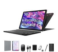 2025 Android 14 Tablet with Keyboard, 8(4+4)GB+128GB+1TB Expand, 10.1 Inch Octa-Core 2-in-1 Tablets with HD IPS Display, 5G WiFi, 6000 mAh Battery, Split Screen, Face Unlock, Mouse, Case, GPS