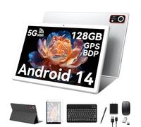 2025 Android 14 Tablets 10 Inch, 5G Wifi Tablet Mit 8GB RAM+128GB ROM(1TB TF),2 In 1 Tablet with keyboard Mouse Pen-Octa-Core2.0Ghz | 6000mAh | 1080FHD | 13MP Camera | WLAN GPS OTG Typ-c-sliver