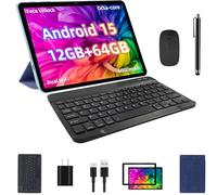 2025 Android 15 Tablet, 12GB+64GB+1TB Expand, 10 Tablet Productivity Bundle with Keyboard Case, Stylus Pen, Octa-core CPU, Dual Camera, WiFi6, 6000mAh Battery+18W Fast Charge, Support Face Unlock