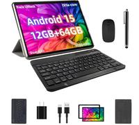 2025 Android 15 Tablet, 12GB+64GB+1TB Expand, 10inch Tablet Productivity Bundle with Keyboard Case, Stylus Pen, Octa-core CPU, Dual Camera, WiFi6, 6000mAh Battery+18W Fast Charge, Support Face Unlock
