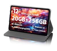 2025 Android Tablet, 12 Inch Large Screen Tablet with Case, 20GB RAM 256GB ROM, T616 2000x1200 Touchscreen, 5MP+15MP Dual Camera, Type-C Port, Charging Stand
