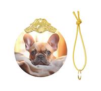 2025 Animal Dog French bulldog2 Print Christmas Metal Buckle Glass Round Pendant Ornaments,Xmas Tree Decoration