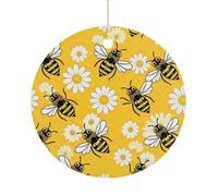 2025 Annual Christmas Ceramic Bee Daisy Pattern Ornaments Elegant Decorative Christmas Hanging Art Ornaments Decorations for Xmas Tree Wreath Holiday Party Wedding Keepsake Gift