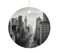 2025 Annual Christmas Ceramic Black New York Print Ornaments Elegant Decorative Christmas Hanging Art Ornaments Decorations for Xmas Tree Wreath Holiday Party Wedding Keepsake Gift