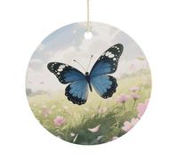 2025 Annual Christmas Ceramic Blue Butterfly Ornaments Elegant Decorative Christmas Hanging Art Ornaments Decorations for Xmas Tree Wreath Holiday Party Wedding Keepsake Gift