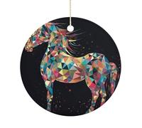 2025 Annual Christmas Ceramic Colorful Horses Ornaments Elegant Decorative Christmas Hanging Art Ornaments Decorations for Xmas Tree Wreath Holiday Party Wedding Keepsake Gift
