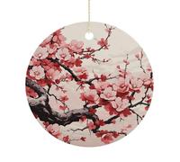 2025 Annual Christmas Ceramic Japanese Floral Cherry Blossom Ornaments Elegant Decorative Christmas Hanging Art Ornaments Decorations for Xmas Tree Wreath Holiday Party Wedding Keepsake Gift