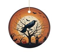 2025 Annual Christmas Ceramic Raven Halloween Ornaments Elegant Decorative Christmas Hanging Art Ornaments Decorations for Xmas Tree Wreath Holiday Party Wedding Keepsake Gift