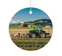 2025 Annual Christmas Ceramic Tractor Milk Farm Ornaments Elegant Decorative Christmas Hanging Art Ornaments Decorations for Xmas Tree Wreath Holiday Party Wedding Keepsake Gift