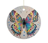 2025 Annual Christmas Ceramic Watercolor Butterfly Ornaments Elegant Decorative Christmas Hanging Art Ornaments Decorations for Xmas Tree Wreath Holiday Party Wedding Keepsake Gift
