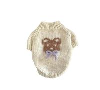 2025 Autumn Winte Knit Puppy Sweaters Classic Beige Cute Bear Bow Hoodie Sweater For Small Medium Dogs Schnauzer Pet Dog Clothes(XS)