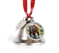 2025 Bear Crossing The River Christmas Bell Ornaments Silver Jingle Bells with Red Hanging Rope Vintage Decorative Bells for Xmas Tree Fireplace Mantle Home Decor Holiday Festive Party