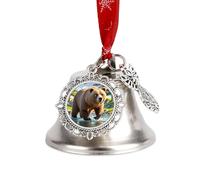 2025 Bear Crossing The River Christmas Bell Ornaments Silver Jingle Bells with Red Hanging Rope Vintage Decorative Bells for Xmas Tree Fireplace Mantle Home Decor Holiday Festive Party