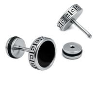 2025 Best【Hypoallergenic Earrings for Men】-18G Flat Mens Surgical Steel Black Stud Earring 10mm (0.4")-【For Sensitive Skin & New Piercings】 Textured Brick Design Pair 0.28oz Men's jewelry-Para Hombre