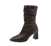 2025 Boots Female Fashion Temperament Europe and The States Wind Wrinkled Pointed Female Shoes High Heeled Square with Mid Calf Boots Heeled Shoes Coffee