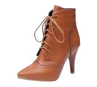2025 Boots for Women 2023 Foreign Trade European and Style Fashion Versatile Retro Hollow Flower Front lace up high Heel Women Short Boots Comfortable Dress Shoes for (Brown, 4)