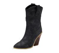 2025 Boots for Women Cowboy Boots for Women Ladies Western Boot Pointed Toe Low Chunky Heel Short Ankle Booties Wide Calf Knee high Plus Size (Black, 6.5)