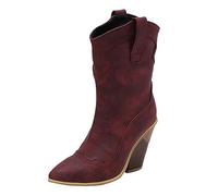 2025 Boots for Women Cowboy Boots for Women Ladies Western Boot Pointed Toe Low Chunky Heel Short Ankle Booties Wide Calf Knee high Plus Size (6.5)