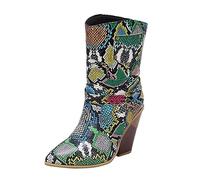 2025 Boots for Women Cowboy Boots for Women Western Boot Pointed Toe Shoes Ladies Low Chunky Heel Shoes Short Ankle Booties Running Shoe Arch Support Insert (Green, 5)