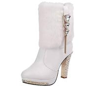 2025 Boots for Women Europe and The United States Rhinestone high Heeled Short Boots Thick with Short Tube Super high with Fashion Female for Women Small Heel (White, 5)