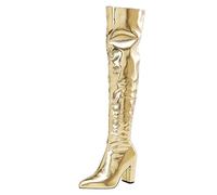 2025 Boots for Women European and Foreign Trade Solid Color Water Proof Platform Super high Heels Autumn and Winter Women Over Knee Boots Light tan Over The Knee for (Gold, 7)