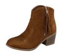 2025 Boots for Women Ladies Fashion Retro Solid Suede Tassel Zipper Pointed Thick Heel Short Boots Booties with Thick Heel (Brown, 5)