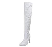 2025 Boots for Women Ladies Fashion Solid Color Bright Leather Side Zipper Thin high Heel Over The Knee Boots Women Snow Knee Length (White, 6.5)