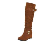 2025 Boots for Women Ladies Fashion Solid Suede Belt Buckle Decoration with Elevated Heel Long Boots Above The Knee (Brown, 5.5)