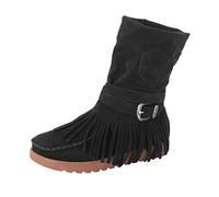2025 Boots for Women Shoes Casual Fashion Toe Retro Short Women Fringe Boots Round Flat Big Girls Size 3 (Black, 9)